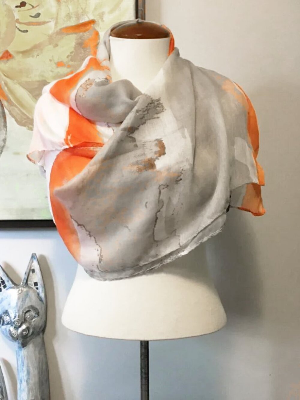 Vex Collection Watercolour Wash Scarf Orange White Grey